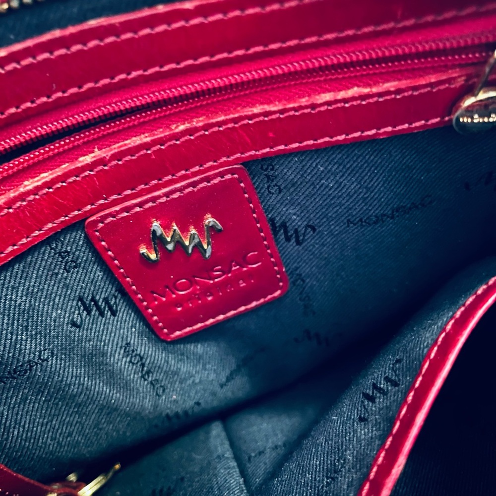 Monsac Leather Shoulder Bag, Leather Dangler, Maroon
